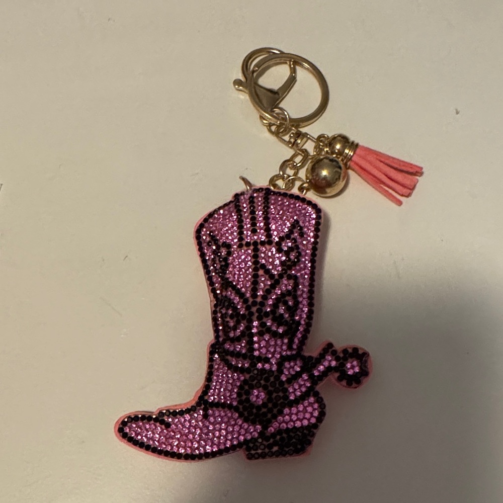 Pink Rhinestone Cowboy Boot Keychain